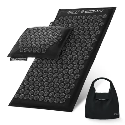 Produktbild von 4FIZJO ECO Akupressur-Matte mit Kissen aus Naturfüllung, für Massage und Entspannung, Schwarz