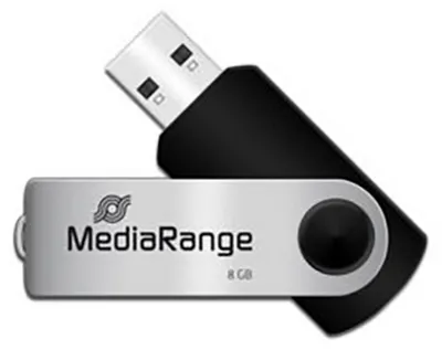 Produktbild von MediaRange MR908NTRL, 8 GB, USB Typ-A, 2.0, 17 MB/s, Drehring, Schwarz, Silber