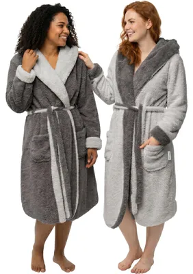 Produktbild von CalmyLIFE Bademantel Damen flauschig Morgenmantel - mit Wendefunktion Dunkelgrau/Hellgrau M