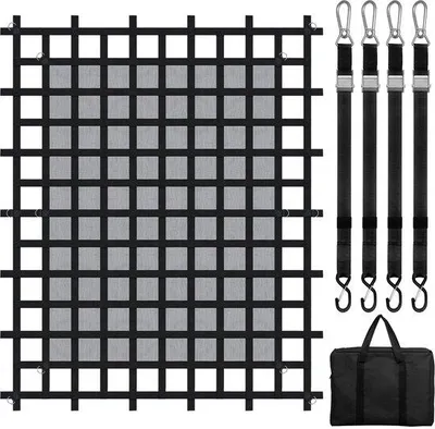 Imagen del producto de Accesorios para camiones, 244,8 x 206,3 cm, red de carga resistente para camiones, con 4 correas ajustables, mosquetones y ganchos en forma de S, resistente a la intemperie y al desgarro