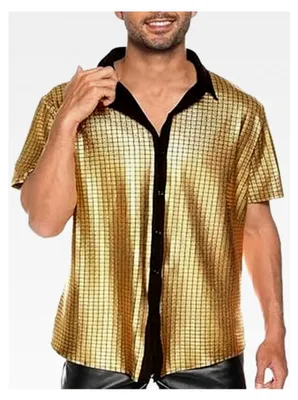 Produktbild von Herren Paillettenhemd Kurzarm Disco Party Kostüm Männer Unterhemd Button Down Slim Fit Outfit