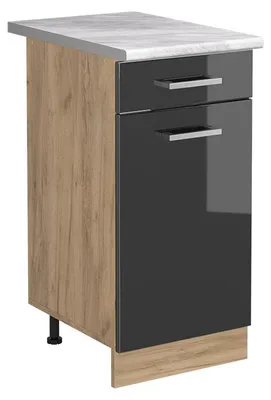 Productafbeelding van Onderkast keukenmeubel Vicco R-Line, antraciet glanzend/donker eikenhout, 40 cm werkblad, marmer, model 61141