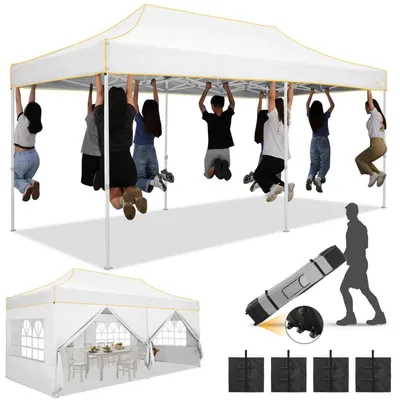 Zdjęcie produktu dla Pawilon składany 3x6m, wodoodporny, typu pop-up, z 6 panelami bocznymi, kolor biały