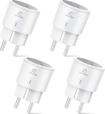 Produktbild von EIGHTREE ET20 Smart WLAN Steckdose, 4er Pack, mit Strommessung, Sprachsteuerung & Timer, kompatibel mit Alexa & Google Home.