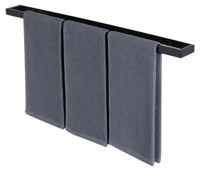 Image de Porte-serviettes noir, barre à serviettes à visser, porte-serviettes pour invités, fixation murale, en acier inoxydable, pour salle de bains et cuisine, 70 cm