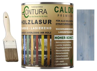 Produktbild von Contura Holzlasur Langzeitschutz Lasur + Pinsel Holz Außen Dauerschutzlasur Holzfarbe - 750ml. + Pinsel / Blau - 10.38