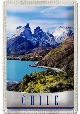 Produktbild von Blechschild Reise 20x30cm Chile Gebirge Meer Natur Schnee