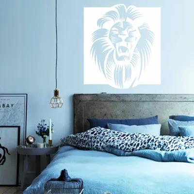 Produktbild von Wandtattoo - Wandaufkleber - Wandtattoo "Afrika Löwe" - 60cm x 55cm Weiß - Dekoration Küche Wohnzimmer Wand