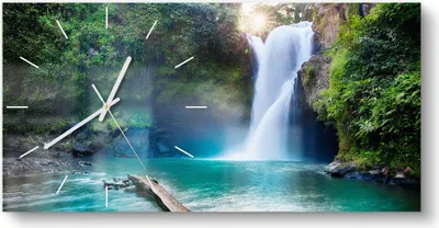 Produktbild von DEQORI Glasuhr 60x30 cm Modern 'Tegenungan Wasserfall' Wanduhr Glas Uhr Design leise