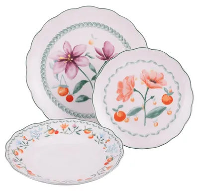 Produktbild von Villa d'Este Home Geschirrset „Cherry Flowers Baita“, 18-teilig / für 6 Personen – 6 Speiseteller, 6 Frühstücksteller und 6 tiefe Teller