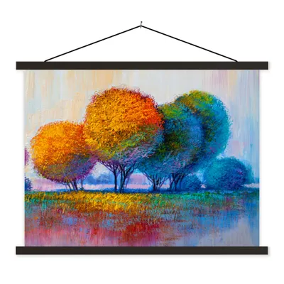 Produktbild von MuchoWow® Textilposter Malerei - Ölgemälde - Natur - Bäume 150x113 cm mit holzfarbenen Rahmen - Poster