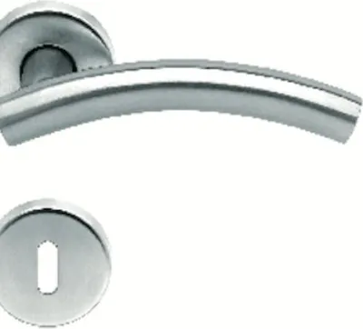 A door handle and escutcheon plate.