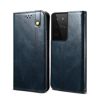 Obrázek produktu pro Pouzdro pro Samsung Galaxy S21 Ultra 5G, kožené flip pouzdro peněženka s funkcí stojánku modré