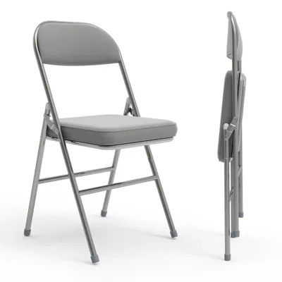 Image de Chaise pliante Lot de 2 Chaises de cuisine rembourrées Similicuir Chaise pliante confortable Cadre métallique solide 46x42x80cm gris