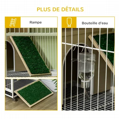 Immagine prodotto di Gabbia per conigli - Cuccia in legno per animali - Gabbia per roditori - Alloggio per animali - Gabbia con ruote - Con tetto apribile
