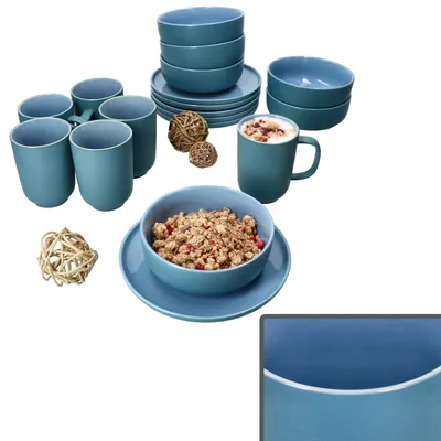 Produktbild von Ritzenhoff Jasper 18tlg Frühstücksset Ozeanblau Steingut Teller Becher Schale