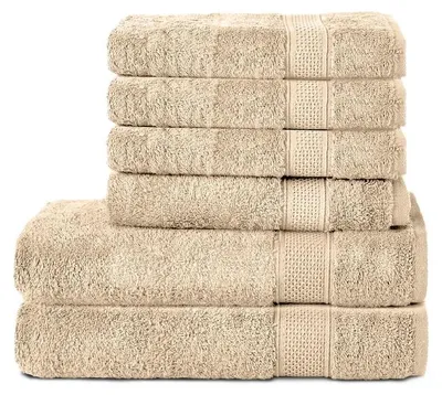 Produktbild von Komfortec 6er Handtuch Set aus 100% Baumwolle, 2er Badetücher 70x140 cm und 4er Handtücher 50x100 cm , Frottee, Weich, Sand/Beige