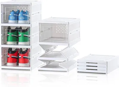 Produktbild von Famanu Schuhboxen stapelbar, transparent, Set von 3 - für Schuhe bis Größe 45, weiß
