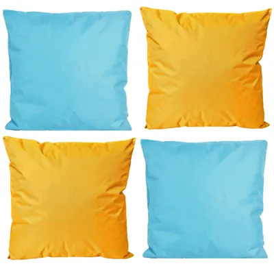 Produktbild von JACK 4x Outdoor Lounge Kissen 45x45cm viele Farben Dekokissen inkl. Füllung Wasserfest Sitzkissen Garten Stuhl, Farbe:2x Hellblau - 2x Gold