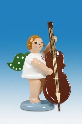 Produktbild von Holzfigur Engel mit Kontrabass ohne Krone Höhe 6cm NEU