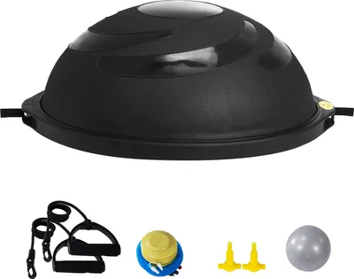 Produktbild von SucceBuy Halb-Gymnastikball-Trainer, 26 Zoll Balance Ball, 1500 lbs Kapazität, Yoga-Ball mit Widerstandsbändern und Fußpumpe, Kraft-Fitnessball für das Heim-Fitnessstudio, Schwarz