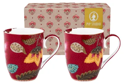 Produktbild von PIP STUDIO Blooming Tales Dark Red Henkelbecher Large 0,365l Set2