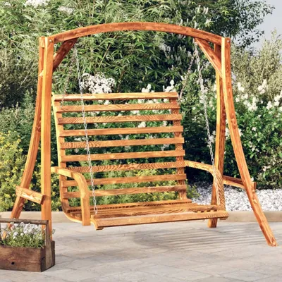 Zdjęcie produktu dla Ławka bujana z litego drewna giętego z wykończeniem tekowym 126x63x92 cm