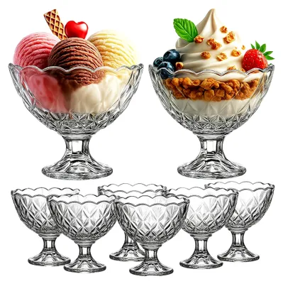 Produktbild von Eisbecher Glas 6 Stück - 200ml Set, Eisschalen, Dessertgläser mit Fuß