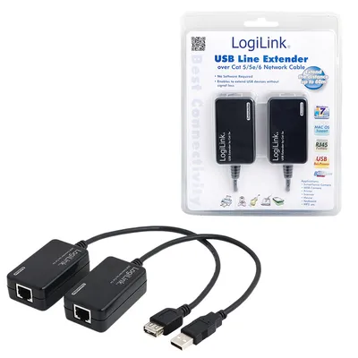Produktbild von LogiLink UA0021D, USB Typ-A, RJ-45, Männlich/weiblich, Schwarz, 0,3 m, Stecker