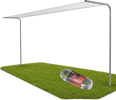 Produktbild von Wäscheständer Outdoor, 30m Leine, Runde Pfosten (Silber) | Wäscheleinenpfosten für Draußen, 220cm Hoch, zum Einbetonieren, aus Kaltverzinktem Stahl