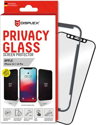 Produktbild von Displex Privacy Panzerglas (10H) für Apple iPhone 12/12 Pro, Eco-Montagerahmen, Privacy Filter, Tempered Glas, kratzer-resistente Schutzfolie, hüllenfreundlich, Apple, iPhone 12/ iPhone 12 Pro, Trockene Anwendung, Schlagfest, Kratzresistent, Staubresistent, Transparent, 1 Stück(e)