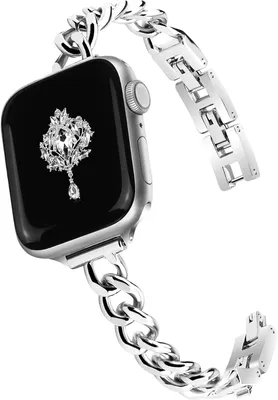 Produktbild von FFO2World schmales Metallarmband für Apple Watch 38–42 mm/SE/Serie 1–11 – elegantes Denim-Kettendesign, schnell verstellbar ohne Werkzeug – Silber