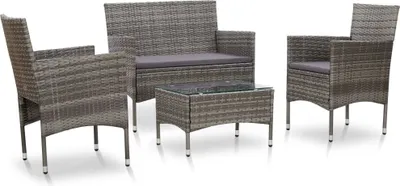 Produktbild von 4-tlg. Garten-Lounge-Set mit Auflagen Poly Rattan Grau