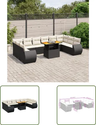 Produktbild von The Living Store 11-tlg. Garten-Sofagarnitur mit Kissen Schwarz Poly Rattan