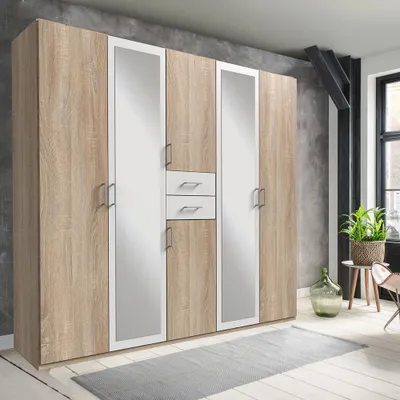 Produktbild von Kleiderschrank 225cm in Eiche und weiß DUNMORE-43