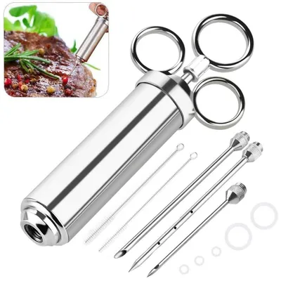 Image de EXTSUD Seringue à viande pour barbecue, 60 ml, 3 aiguilles en acier inoxydable, seringue à mariner, pour viande séchée