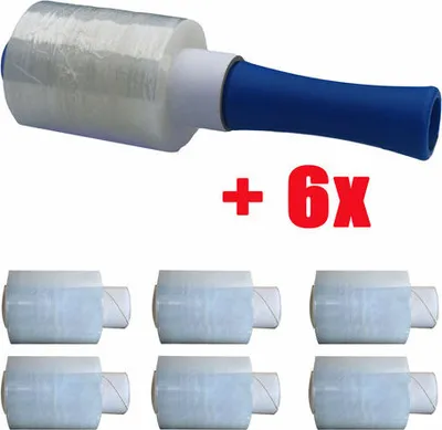 Produktbild von 2x Sparset 6 Rollen Bündelstretchfolie mit verlängerten Kern + Abroller