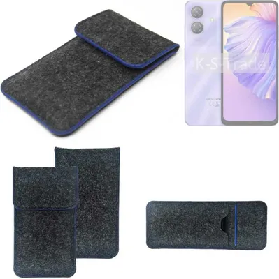 Produktbild von K-S-Trade Handy-Hülle Schutz-Hülle kompatibel mit Ulefone Note 21 Filztasche Pouch Tasche Case Sleeve Filzhülle dunkelgrau, blauer Rand