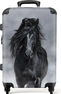 Obrázok produktu pre NoBoringSuitcases.com® Veľký kufor - Horse - Black - Child - Portrait - Combination Lock TSA - Hard Shell Trolley 4 Wheels - 72 litrov - Cestovný kufor - 66 cmKufr Medium 67x43x25 cm, 72L,