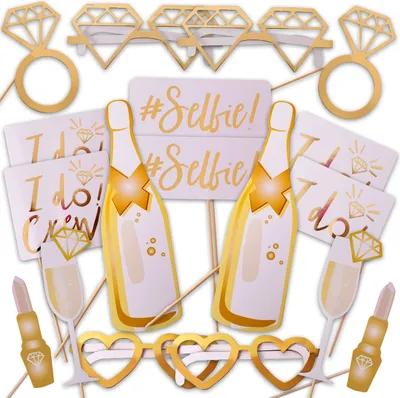 Produktbild von Fotobox Zubehör Foto Accessoires Hochzeit Geburtstag Requisiten 20-teilig Gold