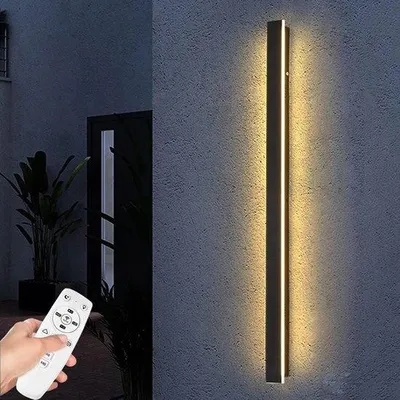 Zdjęcie produktu dla Kinkiet LED z funkcją ściemniania i pilotem – czarny – do salonu, sypialni, klatki schodowej, ogrodu – 82 W, 150 cm
