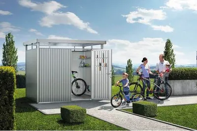 Obrázek produktu pro Plechový zahradní domek Biohort HighLine H2 jednokřídlé dveře 254 x 174 cm stříbrný metalický