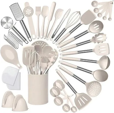 Imagen del producto de Juego de utensilios de cocina, 43 piezas, con revestimiento antiadherente, resistente al calor (color caqui)