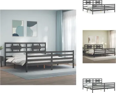 Produktbild von vidaXL Massivholzbett mit Kopfteil Grau 200x200 cm -  Betten & Bettgestelle