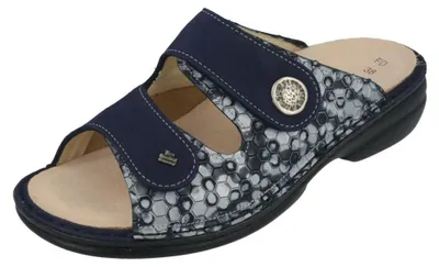 Productafbeelding van Finn Comfort Zeno slippers voor dames, leer/stretch, blauw, comfortabel - Merk: Finn Comfort, blauw, leer (esandra/nube/stretchcamo)