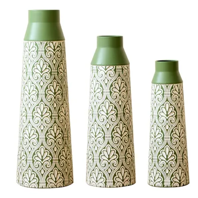 Produktbild von Bodenvasen Metall Grün 3er-Set, H 61,5/51/43,5cm, Vintage Dekovasen für Trockenblumen und Pampasgras
