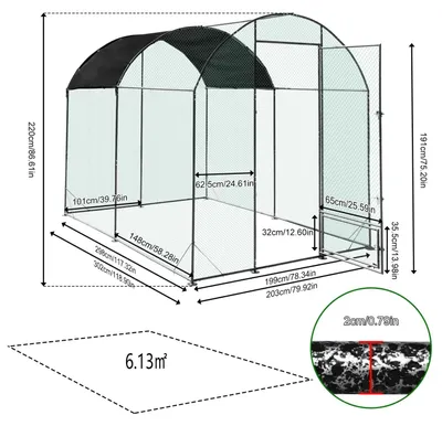 Produktbild von Metall Hühnergehege - Großer begehbarer Hühnerstall außen - Eisenrahmen - Mit Nylonnetz-Abdeckung - Für Garten und Hof - Für Hühner Enten Kaninchen