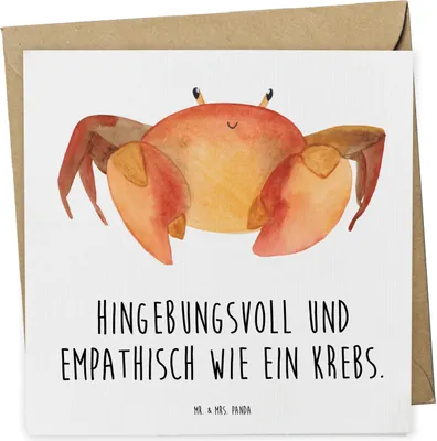 Produktbild von Mr. & Mrs. Panda Grußkarte Sternzeichen Krebs - Weiß - Geschenk, Krebse, Klappkarte, doppelkarte, anlasskarte, Meer, faltkarte, Meerestier, Glückwunschkarte, Krabbe