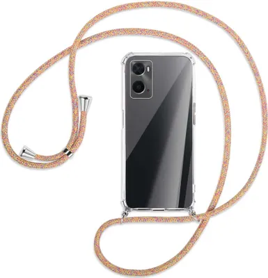 Produktbild von Handykette Backcover-Schutzhülle mit Band (Metall silberfarben) für Oppo A76 - Rainbow