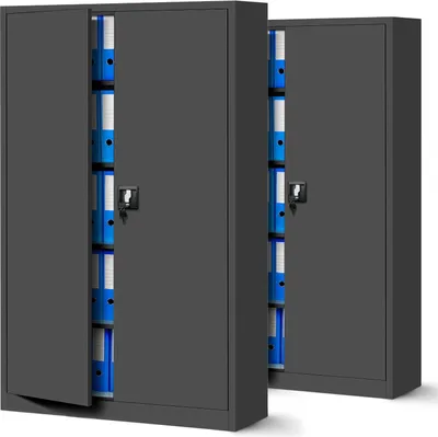 Produktbild von 2er Set Aktenschrank XXL C001II Büroschrank Metallschrank Flügeltüren Stahlblech Pulverbeschichtung 185 cm x 115 cm x 40 cm Farbe: Anthrazit/Anthrazit